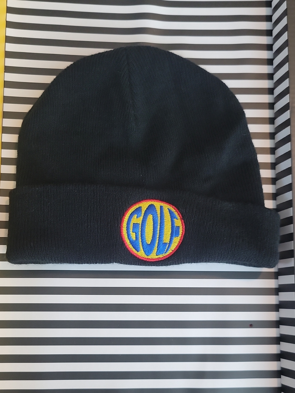 Golf Wang Black Beanie with Blue & Yellow Logo Patch